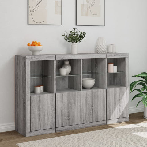 vidaXL Sideboards mit LED-Leuchten 3 Stk. Grau Sonoma Holzwerkstoff