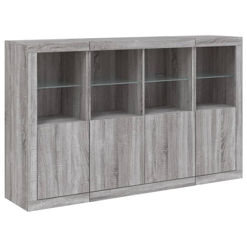 vidaXL Sideboards mit LED-Leuchten 3 Stk. Grau Sonoma Holzwerkstoff