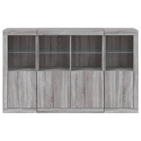 vidaXL Sideboards mit LED-Leuchten 3 Stk. Grau Sonoma Holzwerkstoff