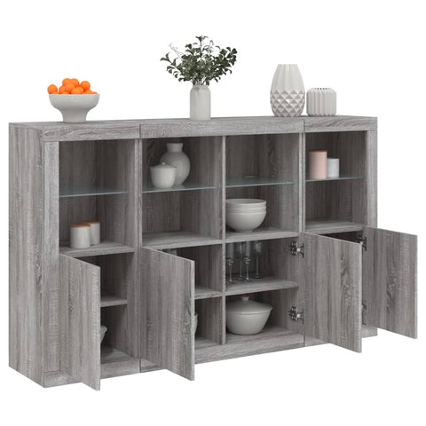 vidaXL Sideboards mit LED-Leuchten 3 Stk. Grau Sonoma Holzwerkstoff