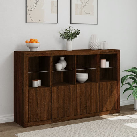 vidaXL Sideboards mit LED-Leuchten 3 Stk. Braun Eichen-Optik