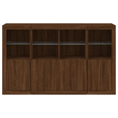 vidaXL Sideboards mit LED-Leuchten 3 Stk. Braun Eichen-Optik