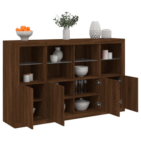 vidaXL Sideboards mit LED-Leuchten 3 Stk. Braun Eichen-Optik