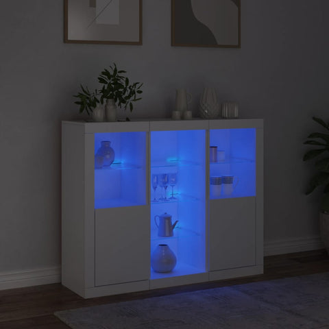 vidaXL Sideboards mit LED-Leuchten 3 Stk. Weiß Holzwerkstoff