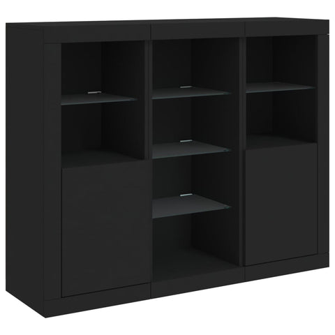 vidaXL Sideboards mit LED-Leuchten 3 Stk. Schwarz Holzwerkstoff