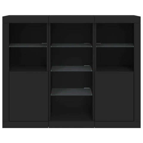 vidaXL Sideboards mit LED-Leuchten 3 Stk. Schwarz Holzwerkstoff