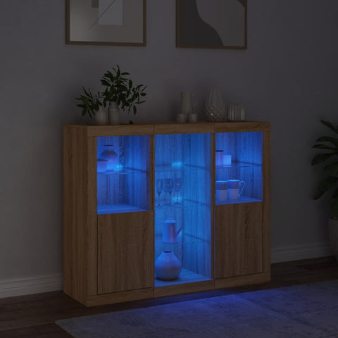 vidaXL Sideboards mit LED-Leuchten 3 Stk. Sonoma-Eiche Holzwerkstoff