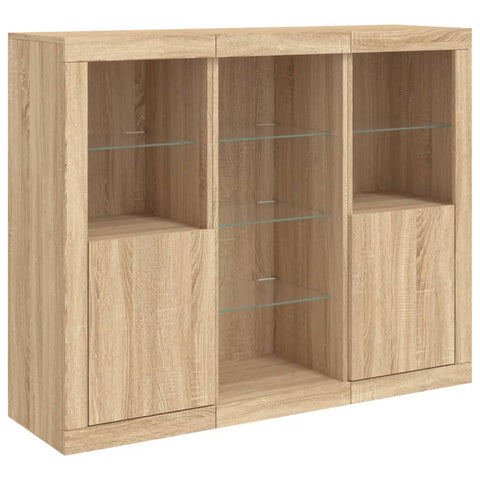 vidaXL Sideboards mit LED-Leuchten 3 Stk. Sonoma-Eiche Holzwerkstoff