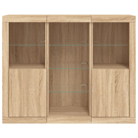 vidaXL Sideboards mit LED-Leuchten 3 Stk. Sonoma-Eiche Holzwerkstoff