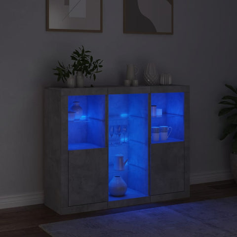 vidaXL Sideboards mit LED-Leuchten 3 Stk. Betongrau Holzwerkstoff