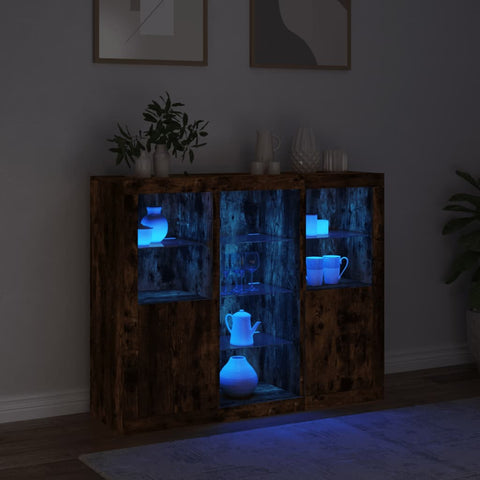 Sideboards mit LED-Leuchten 3 Stk. Räuchereiche Holzwerkstoff