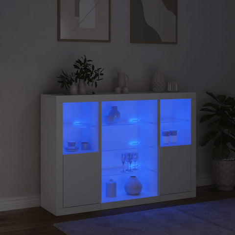 vidaXL Sideboards mit LED-Leuchten 3 Stk. Weiß Holzwerkstoff