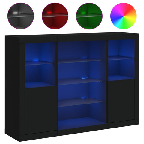 vidaXL Sideboards mit LED-Leuchten 3 Stk. Schwarz Holzwerkstoff