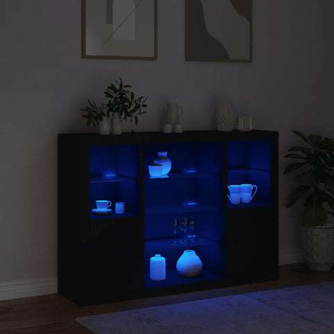 vidaXL Sideboards mit LED-Leuchten 3 Stk. Schwarz Holzwerkstoff