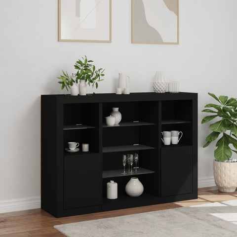 vidaXL Sideboards mit LED-Leuchten 3 Stk. Schwarz Holzwerkstoff