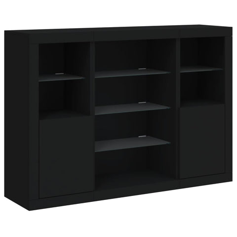 vidaXL Sideboards mit LED-Leuchten 3 Stk. Schwarz Holzwerkstoff