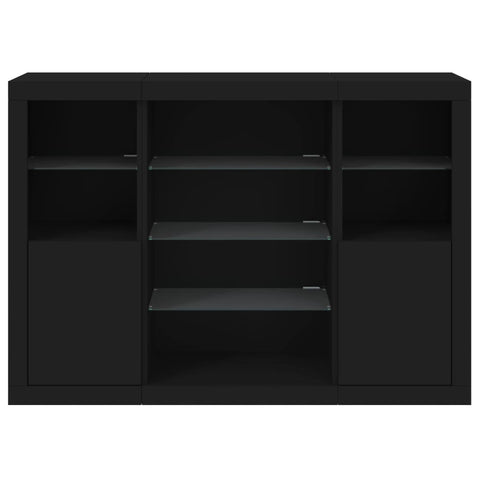 vidaXL Sideboards mit LED-Leuchten 3 Stk. Schwarz Holzwerkstoff