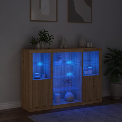 vidaXL Sideboards mit LED-Leuchten 3 Stk. Sonoma-Eiche Holzwerkstoff