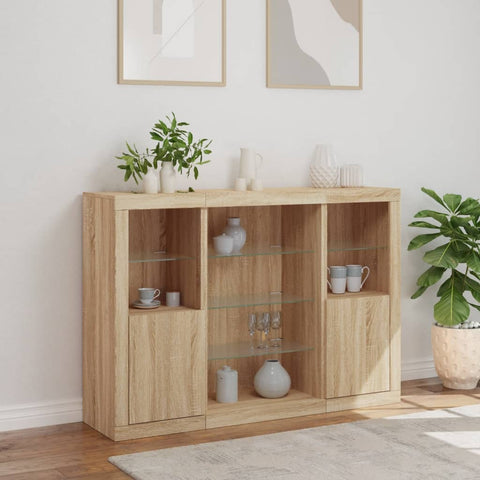 vidaXL Sideboards mit LED-Leuchten 3 Stk. Sonoma-Eiche Holzwerkstoff