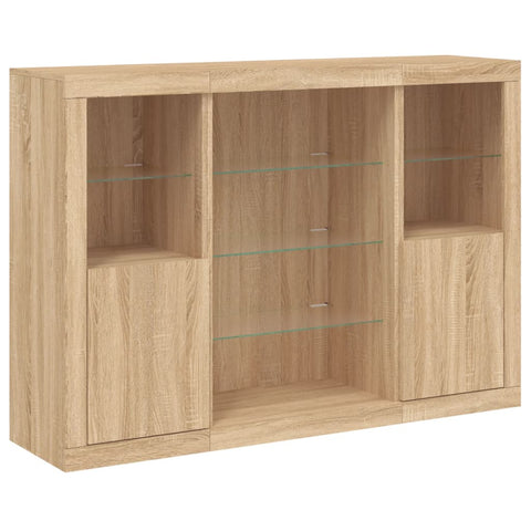 vidaXL Sideboards mit LED-Leuchten 3 Stk. Sonoma-Eiche Holzwerkstoff