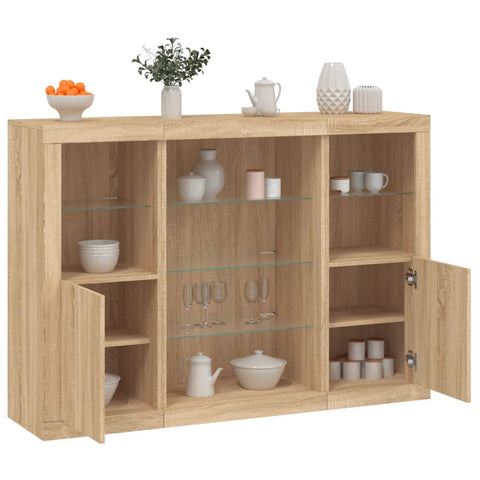 vidaXL Sideboards mit LED-Leuchten 3 Stk. Sonoma-Eiche Holzwerkstoff