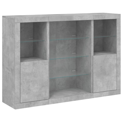 vidaXL Sideboards mit LED-Leuchten 3 Stk. Betongrau Holzwerkstoff