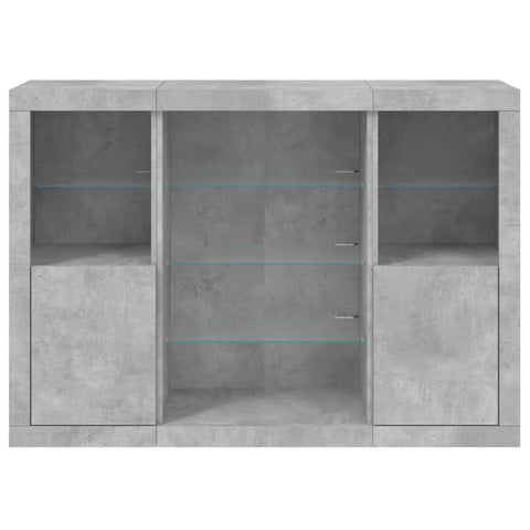 vidaXL Sideboards mit LED-Leuchten 3 Stk. Betongrau Holzwerkstoff