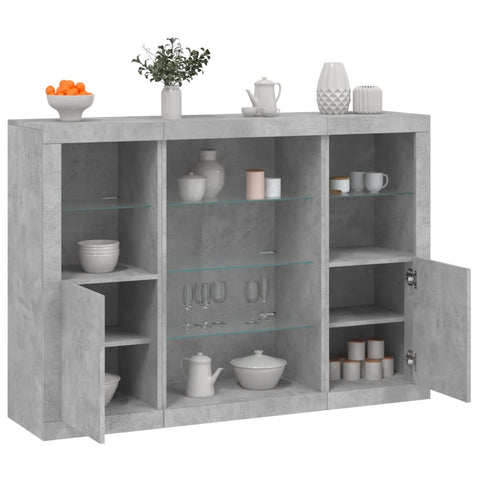 vidaXL Sideboards mit LED-Leuchten 3 Stk. Betongrau Holzwerkstoff