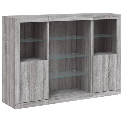 vidaXL Sideboards mit LED-Leuchten 3 Stk. Grau Sonoma Holzwerkstoff