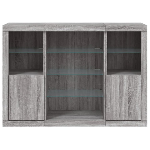 vidaXL Sideboards mit LED-Leuchten 3 Stk. Grau Sonoma Holzwerkstoff