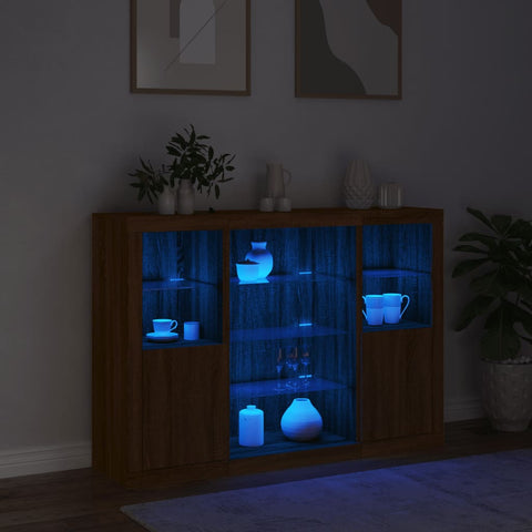 vidaXL Sideboards mit LED-Leuchten 3 Stk. Braun Eichen-Optik