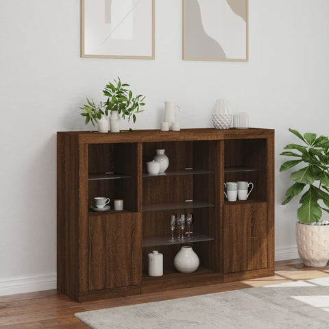 vidaXL Sideboards mit LED-Leuchten 3 Stk. Braun Eichen-Optik