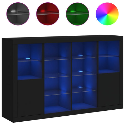 vidaXL Sideboards mit LED-Leuchten 3 Stk. Schwarz Holzwerkstoff