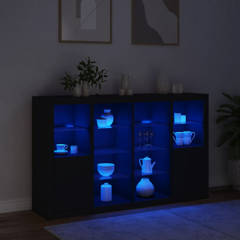 vidaXL Sideboards mit LED-Leuchten 3 Stk. Schwarz Holzwerkstoff