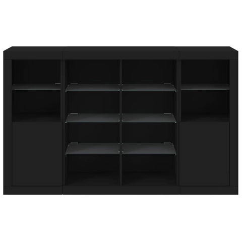 vidaXL Sideboards mit LED-Leuchten 3 Stk. Schwarz Holzwerkstoff