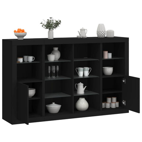 vidaXL Sideboards mit LED-Leuchten 3 Stk. Schwarz Holzwerkstoff