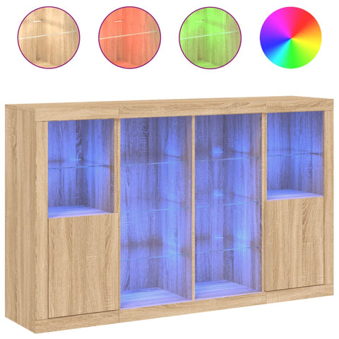 vidaXL Sideboards mit LED-Leuchten 3 Stk. Sonoma-Eiche Holzwerkstoff