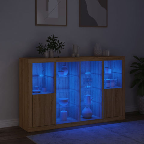 vidaXL Sideboards mit LED-Leuchten 3 Stk. Sonoma-Eiche Holzwerkstoff