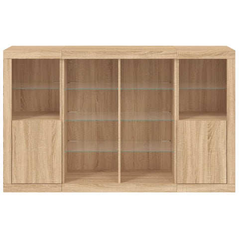 vidaXL Sideboards mit LED-Leuchten 3 Stk. Sonoma-Eiche Holzwerkstoff