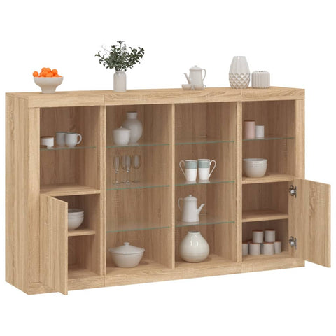 vidaXL Sideboards mit LED-Leuchten 3 Stk. Sonoma-Eiche Holzwerkstoff