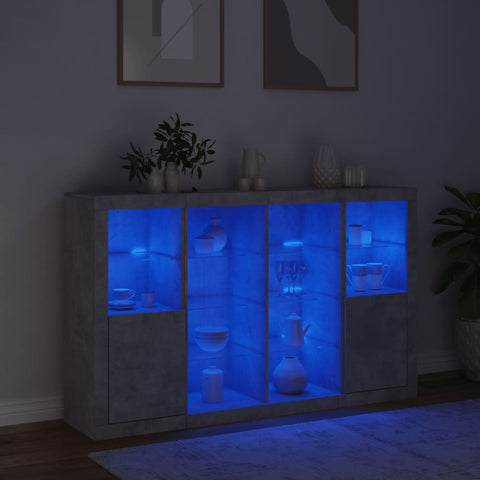 vidaXL Sideboards mit LED-Leuchten 3 Stk. Betongrau Holzwerkstoff