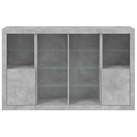 vidaXL Sideboards mit LED-Leuchten 3 Stk. Betongrau Holzwerkstoff