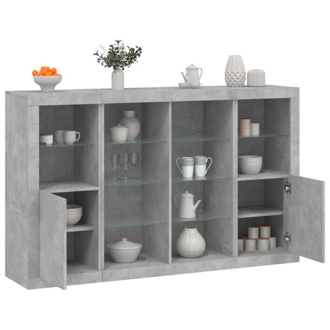 vidaXL Sideboards mit LED-Leuchten 3 Stk. Betongrau Holzwerkstoff