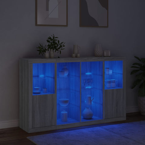 vidaXL Sideboards mit LED-Leuchten 3 Stk. Grau Sonoma Holzwerkstoff