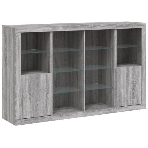 vidaXL Sideboards mit LED-Leuchten 3 Stk. Grau Sonoma Holzwerkstoff