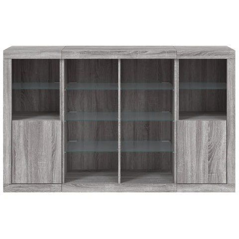 vidaXL Sideboards mit LED-Leuchten 3 Stk. Grau Sonoma Holzwerkstoff