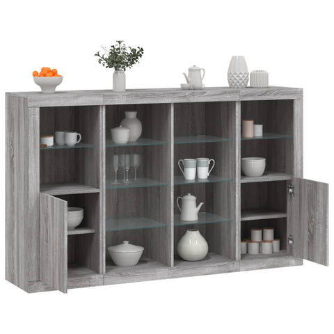 vidaXL Sideboards mit LED-Leuchten 3 Stk. Grau Sonoma Holzwerkstoff