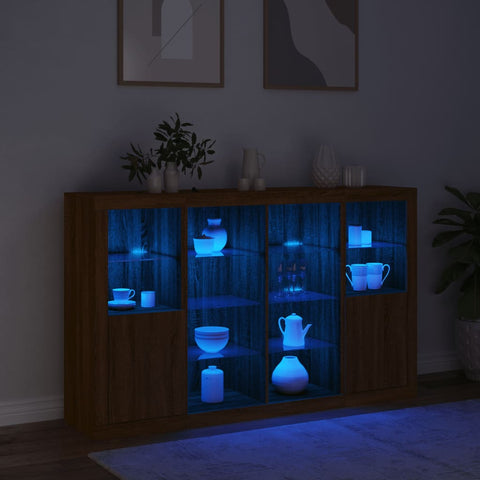 vidaXL Sideboards mit LED-Leuchten 3 Stk. Braun Eichen-Optik