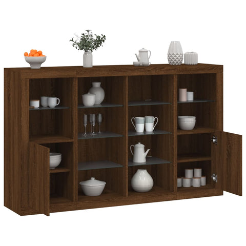 vidaXL Sideboards mit LED-Leuchten 3 Stk. Braun Eichen-Optik