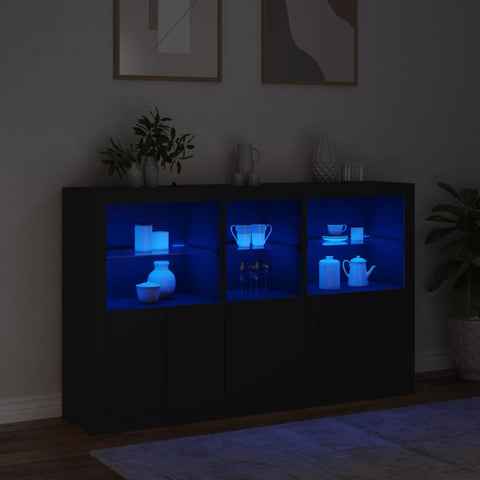 vidaXL Sideboard mit LED-Leuchten Schwarz 162x37x100 cm